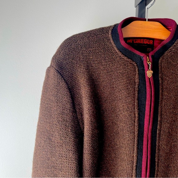 Vintage McGregor 100% Wool Knit Zip Up Coat Jacket Brown Grandpa Mens Size 42 - Picture 3 of 9